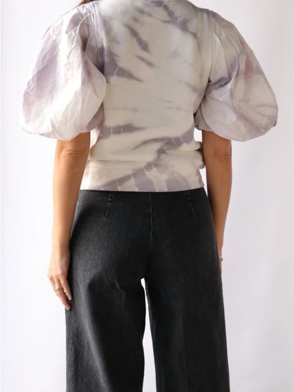 ULLA JOHNSON Elliot Pullover Puff Sleeve Thistle Purple Tie Dye 100% Cotton